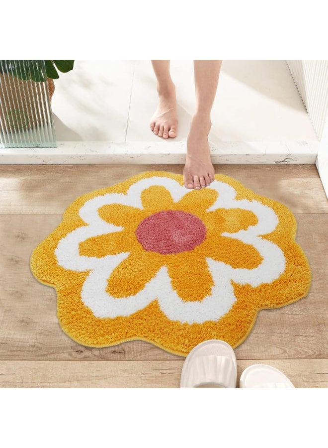 Yellow Flower Bath Mat 23.6x23.6 In, Ultra Soft Microfiber Bathroom Rug, Machine Washable Shower Bathtub Mat, Aesthetic Summer Room Decor Gift - Image 2